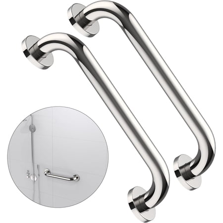 2 Pack 16 Inch Shower Grab Bar - 1.25" Diameter, Chrome Stainless Steel Bathroom Grab Bar Handle, Bathroom Balance Bar,Safety Hand Rail Support,Handicap Injury Elderly Senior Assist Bath Handle