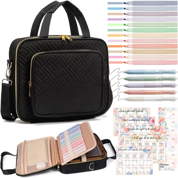 Bible Cover Case for Women, Large Bible Bag Carrying Case with Shoulder Strap, Bible Study Supplies Journaling Kit Book Carrying Case, Mothers Day Christian Gifts for Women Mom (Black)