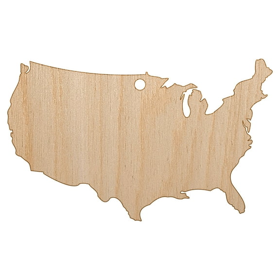 USA United States of America Solid Wood Holiday Christmas Tree Ornament Unfinished DIY Pre-Drilled Craft