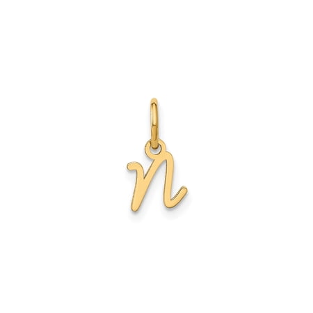 10k Yellow Gold Lowercase N Pendant Charm for Women or Unisex, Script Cursive Initial Jewelry for Necklace Chains, Polished Letter Accessory for Personalized Fashion or Name Identity Style