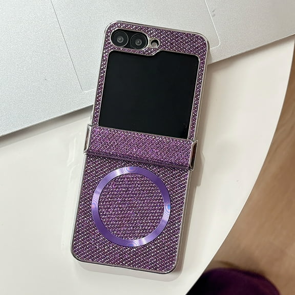 for Samsung Galaxy Z Flip 5 Magnetic Glitter Case Compatible with Mag-Safe, Shockproof Bumper Hinge Protection Elegant Anti-Scratch Slim Phone Case Cover for Samsung Galaxy Z Flip 5, Purple