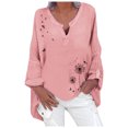 thumbnail image 3 of Uhndy Women's Plus Size Casual Shirts V Neck Long Sleeve Floral Print Summer Autumn Loose Shirt Tops, Women's Loose Tops, 3 of 4