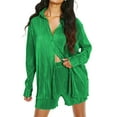 thumbnail image 2 of KOMOO Women 2Piece Pleated Shorts Set Long Sleeve Button Blouse Shirt Loose Shorts Outfits Streetwear, 2 of 4