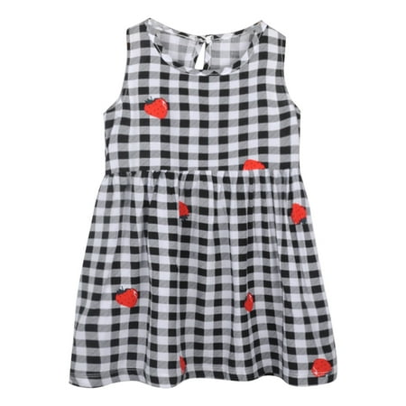 

ZEMIKANIOR Summer Toddler Girls Sleeveless Strawberry Prints Ruffles Dress Casual Dress Clothes Kids Clothes