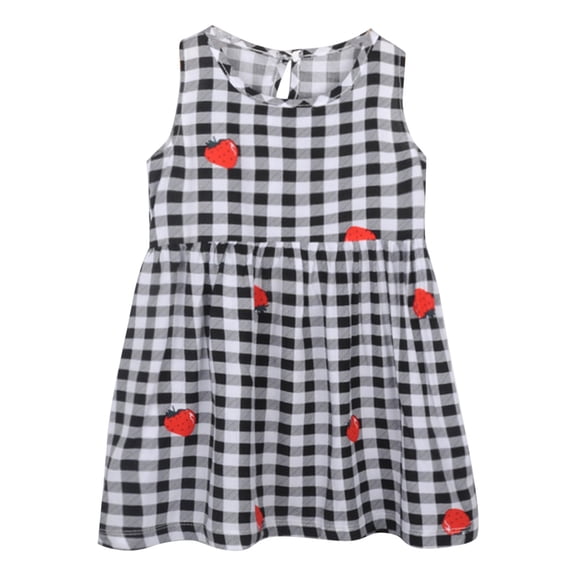 Girls Spring Dress Sleeveless Sundress Strawberry Prints Ruffles Casual Clothes Girls Party Dress Size 9-12Months