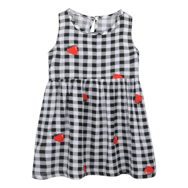 WEAIXIMIUNG Robes pour Ados Décontractées à Manches Courtes Été Robe Sans Manches pour Tout-Petites Filles à Imprimés de Fraises à Volants Robe Décontractée Vêtements