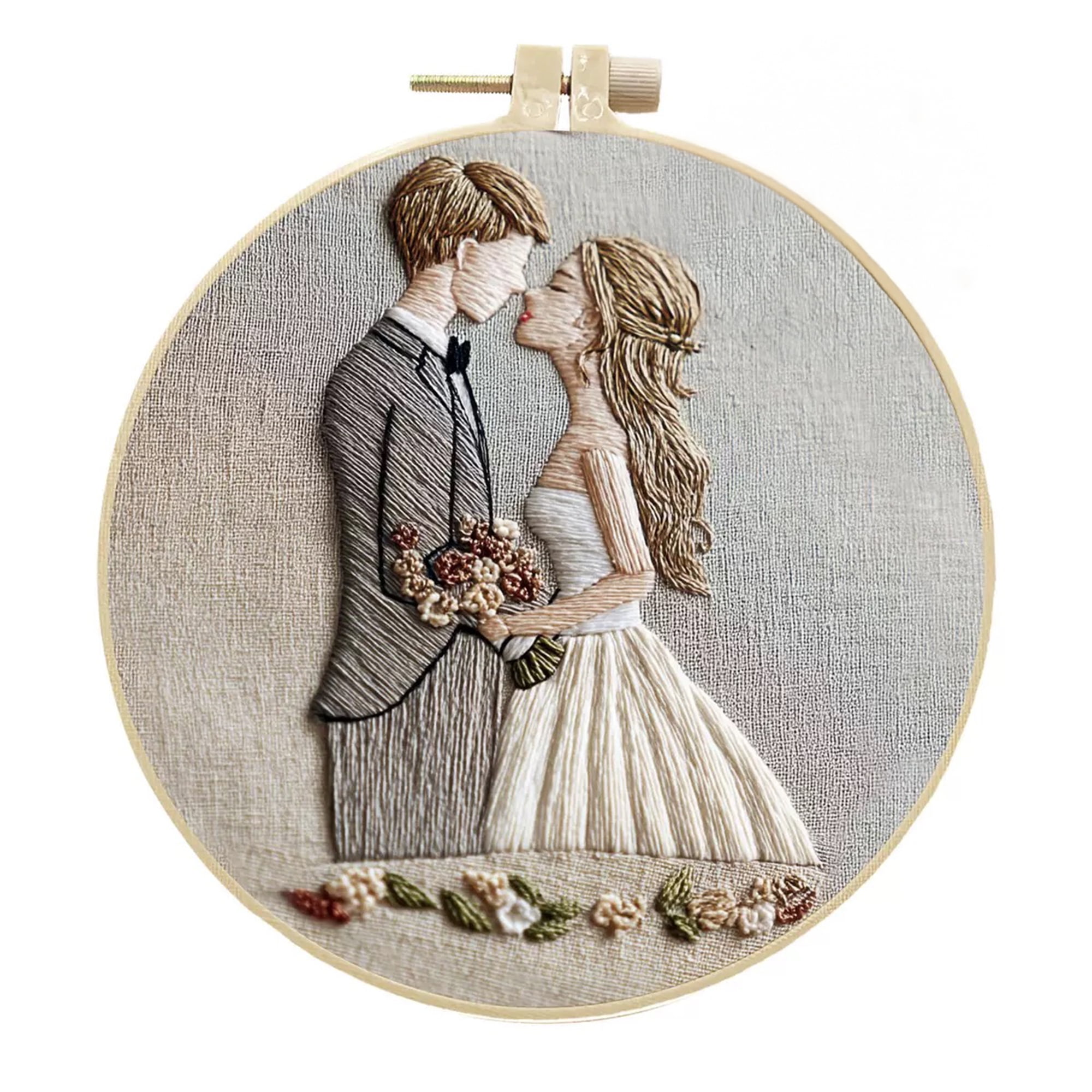 4‑Pack Wedding Embroidery Kits for Newlyweds DIY Cross Stitch Kit Bride & Groom Kissing Design Hoops Threads Patterns Gift Set
