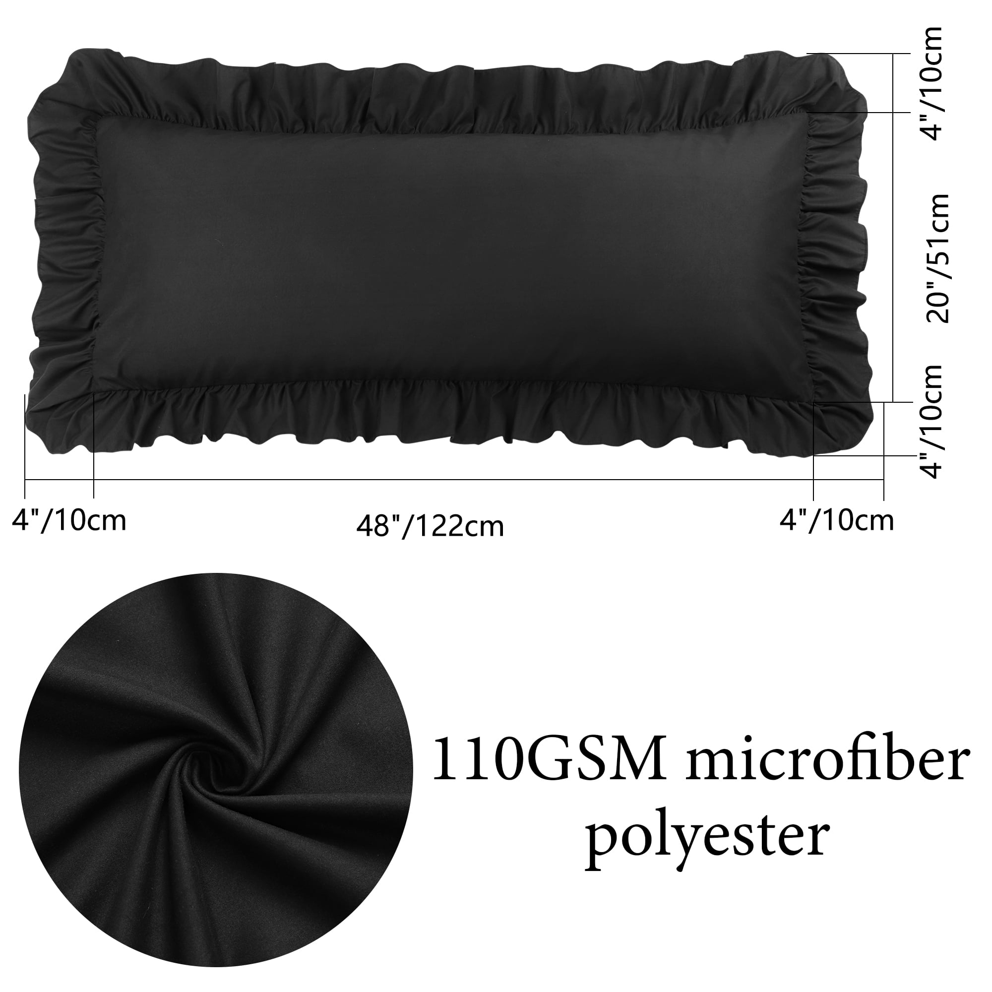 Unique Bargains Microfiber Ruffle Envelope Closure Body Pillowcases Black 20"x48"