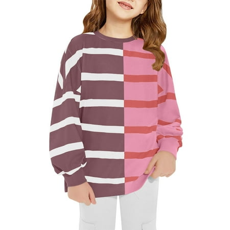 

CaComMARK PI Boys Girls Sweatshirt Clearance Striped Long Sleeved Round Neck Top T-shirts Pink 3 Years