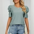 thumbnail image 2 of Timegard Hauts pour Femmes Été à Œillets Col Rond Froncé Manches Courtes Bouffantes Blouse Habillée Décontractée Ample, 2 of 7
