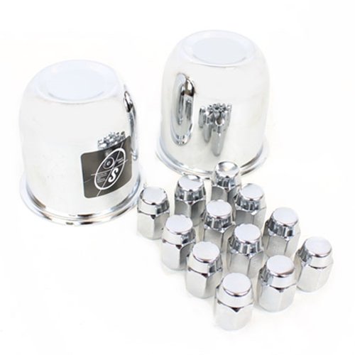 (2) 3.19" Closed Center Caps & (12) Chrome trailer wheel lug nuts 319X2