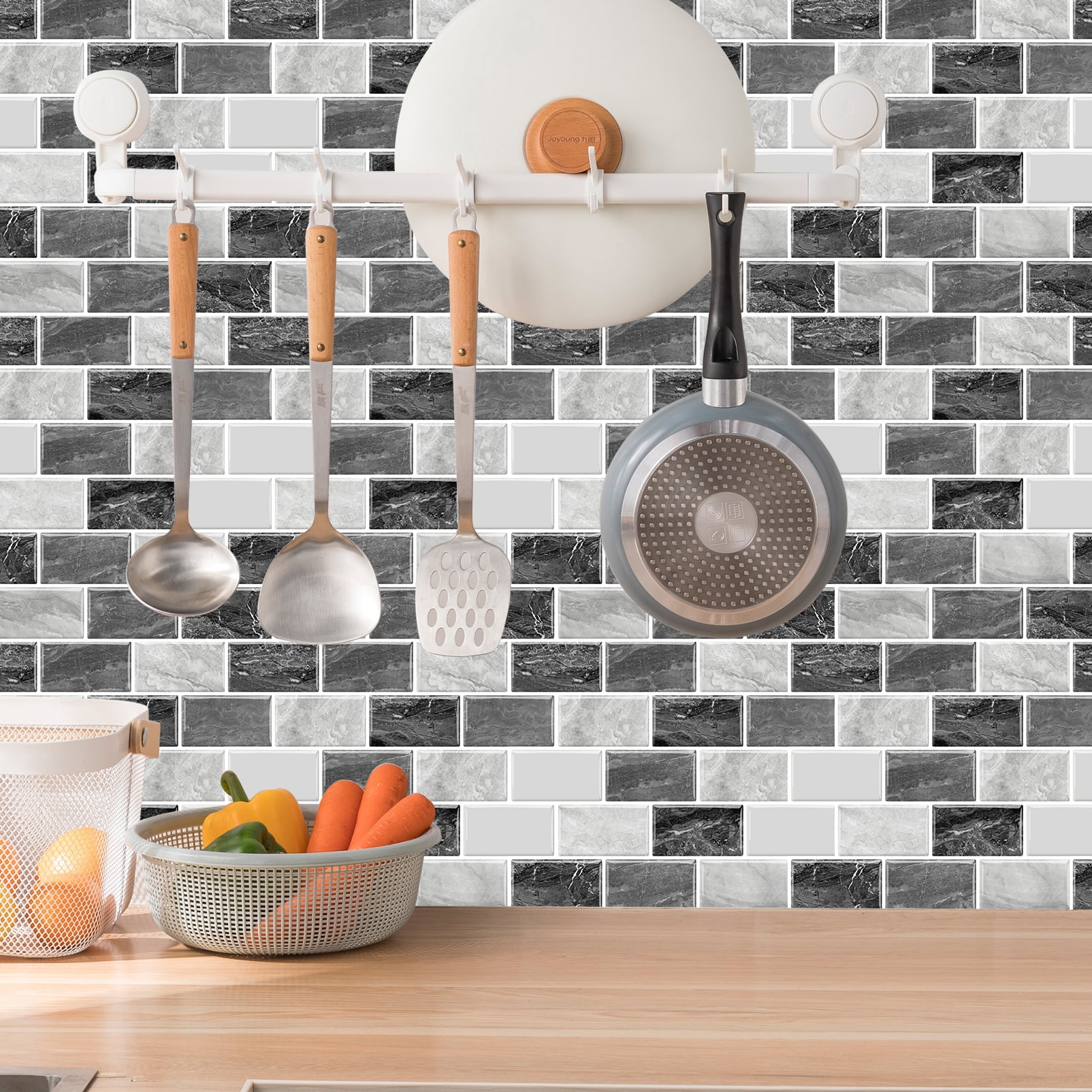 DEWOO Peel and Stick Backsplash - 10 Sheets of 12"×12" - 3D Adhesive Peel and Stick Tile Backsplash for Kitchen, Bathroom, Wall Tile, Black Gray