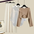 thumbnail image 3 of 2025 Fall 3-Piece Set for Women Plus Size Knitted Cardigan, Blouse & Wide Leg Pants Outfit, Oversized Comfort Chic Office Wear, Soft Loose Fit Trousers, 3 of 27