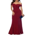 thumbnail image 3 of Women‘s Summer Long Evening Dress Solid Color Off Shoulder High Split Mermaid Hem Party Dress, 3 of 7