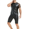 thumbnail image 6 of RYDCOT Mens Latex Short Sleeves Patent Leather Faux Leather Shorts Tight Fitting Suit Black Outfit Black, 6 of 9