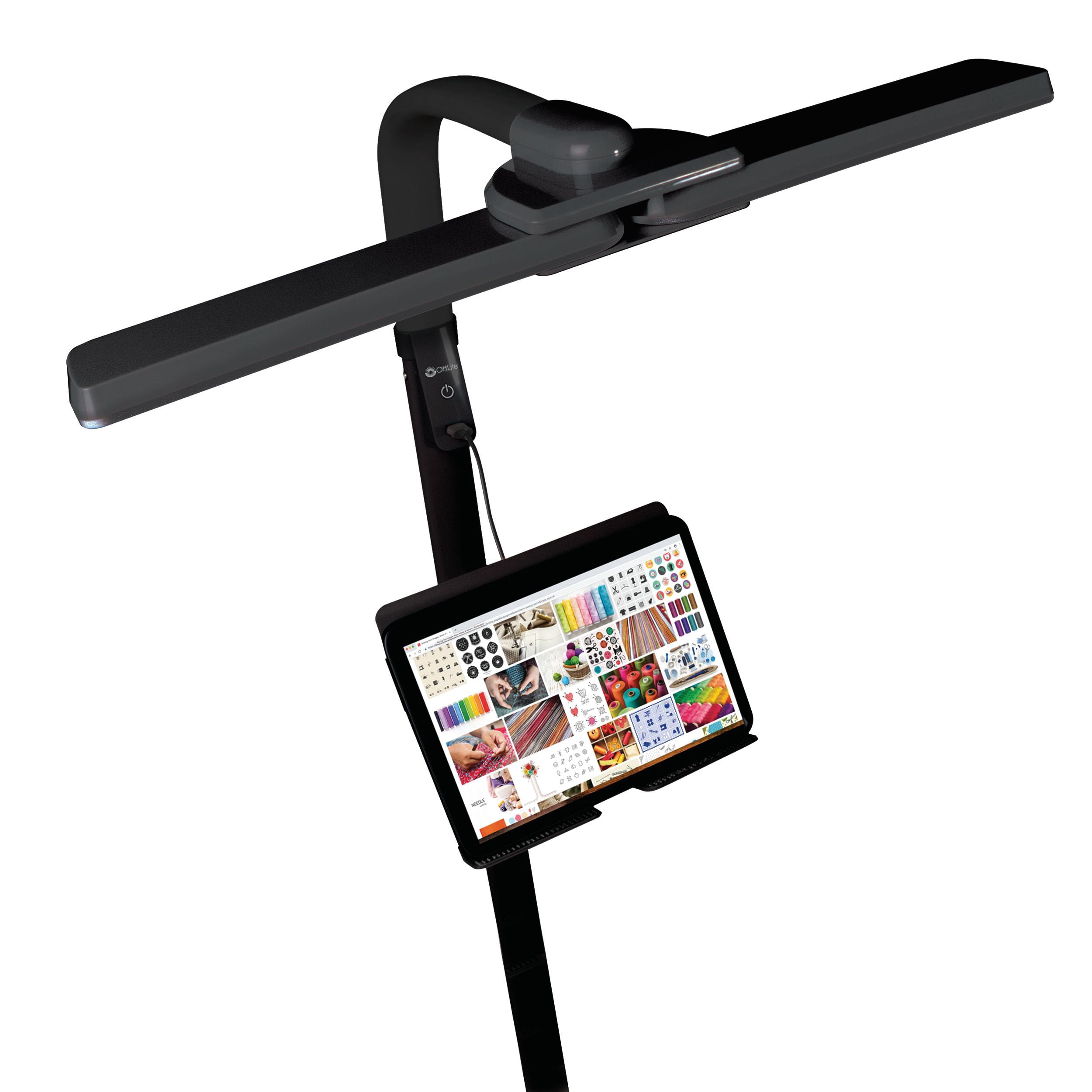 OttLite Dual Shade LED Floor Lamp with USB Charging Station, Black