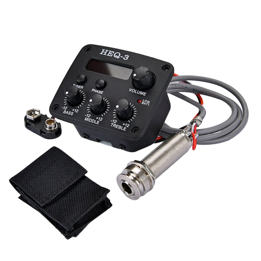 WHAMVOX Acoustic Guitar Preamp 3 Bands EQ Equalizer Pickup Amplifier Guitarra Preamp Piezo Pickup with LCD Tuner Guitar Parts Accessories (Black)