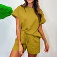 thumbnail image 4 of Kagetolytai Suits Ladies Casual Fashion Sexy Round Neck Short Sleeve Textured Fabric Shorts Set 2 Piece Sets for Women Yellow M, 4 of 5