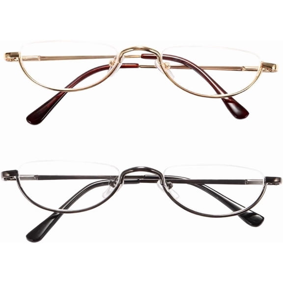 Agstum Retro Metal Half Moon Reading Glasses with Spring Hinge Half Rimless Readers