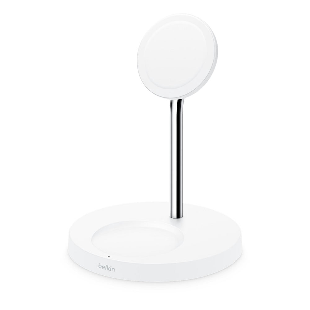 Restored Belkin BOOSTCHARGE PRO 2-in-1 Wireless Charger Stand with MagSafe - White (Refurbished)