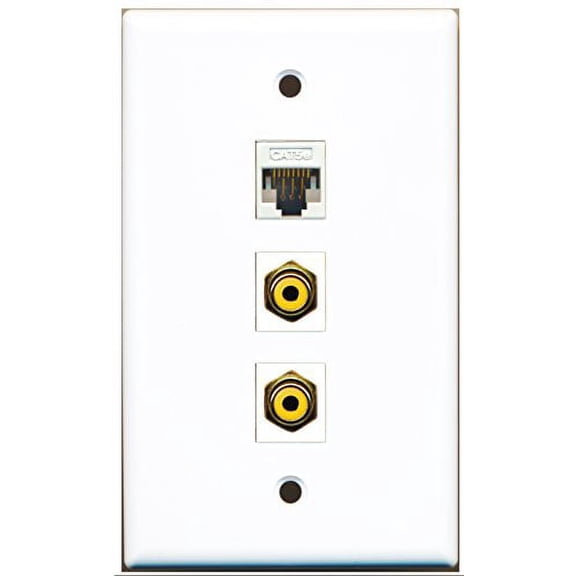 RiteAV - 2 Port RCA Yellow and 1 Port Cat5e Ethernet White Wall Plate