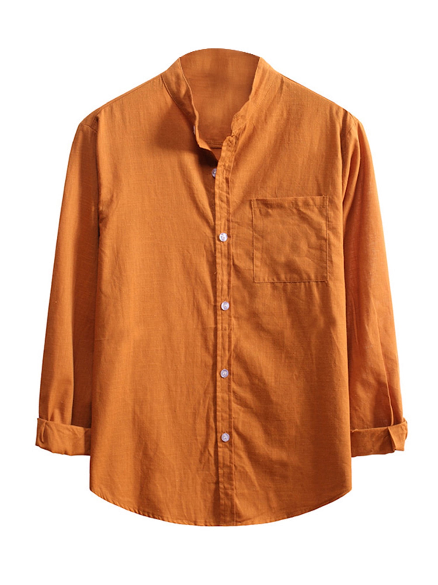 FrontWLUk Button Down Plain Shirt for Mens Boys Casual Spring Fall Rolled Sleeve Tops Blouse