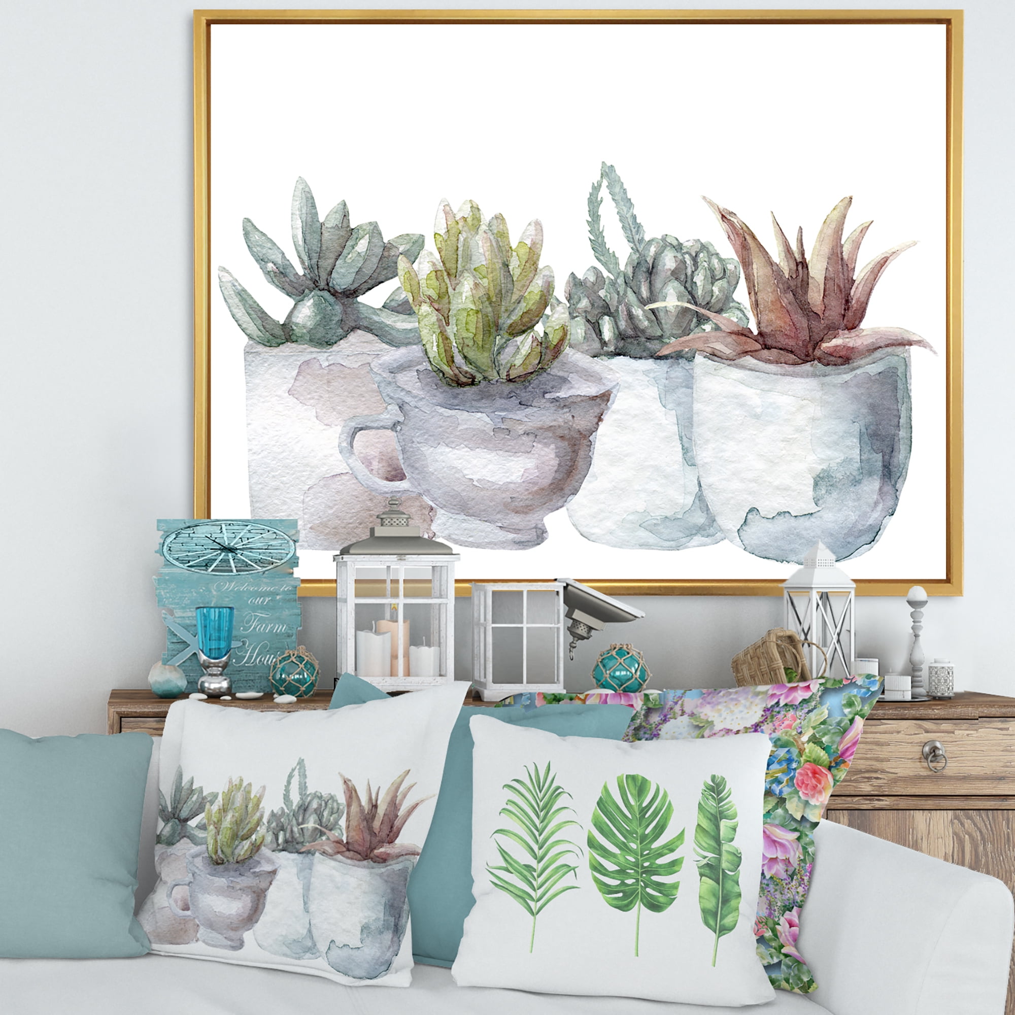 Designart 'Succulent and Cactus House Plants IV' Farmhouse Framed Canvas Wall Art Print