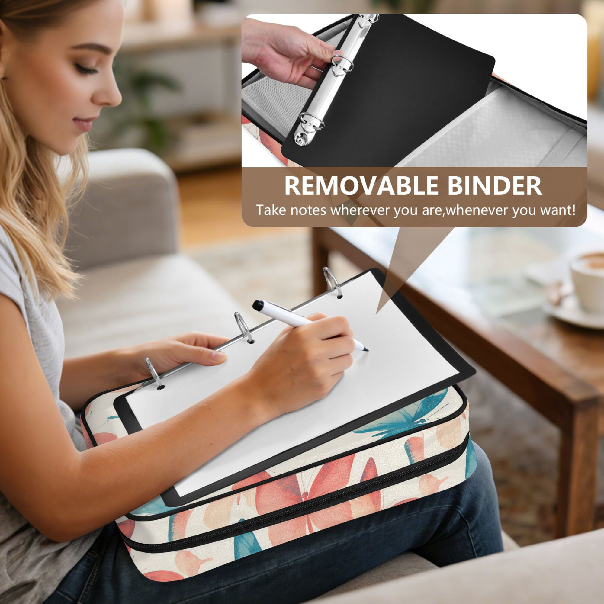 FORMRS Accordion File Folder A4 Size 7-Pocket Expanding Document Organizer Bag with 3 Ring Binder, Watercolor Butterflies
