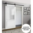 thumbnail image 3 of Sliding Barn Door with Hardware | Lucia 22 White Silk with Frosted Opaque Glass | Top Mount 6.6FT Rail Hangers Sturdy Set | Lite Wooden Solid Panel Interior Doors-18" x 96"-Frosted Glass-Black Rail, 3 of 6