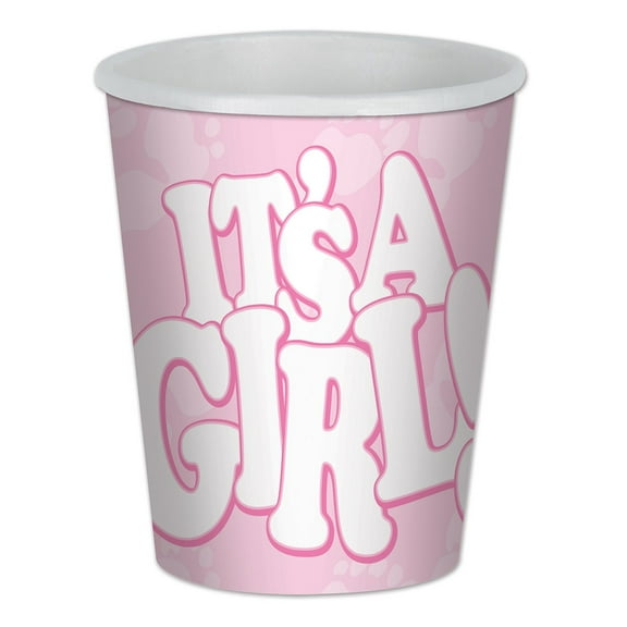 Club Pack of 96 Pink and White "It's a Girl!" Disposable Paper Drinking Party Tumbler Cups 9 oz.