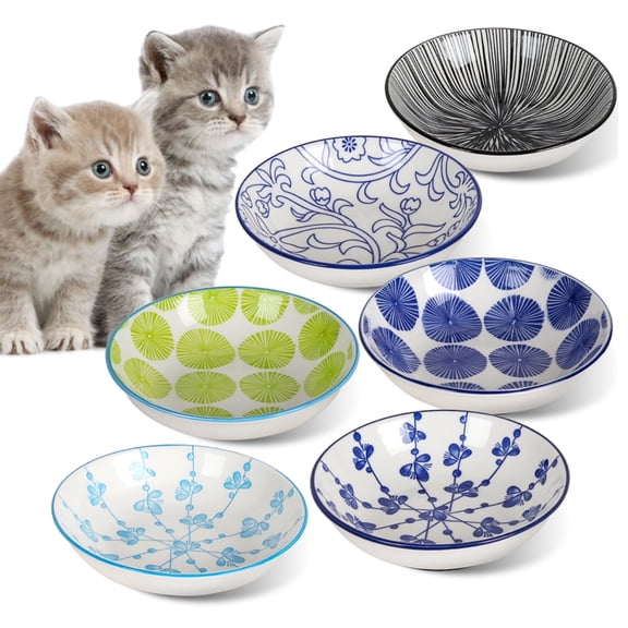 Non-Slip Bottom Ceramic Cat Bowls,Whisker Friendly Cat Bowl for Indoor Cats, 6 Pic Cerami Cat Dishes, Gift Choice