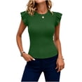thumbnail image 2 of ClodeEU Women's Crew Neck Ruffle Cap Sleeve T-Shirt,Fitted Ribbed Knit Basic Slim Top Army Green,Women's Plus L, 2 of 7