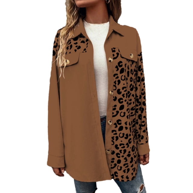 Abrigo informal de manga larga sin capucha para mujer, chaqueta de longitud media con estampado de leopardo