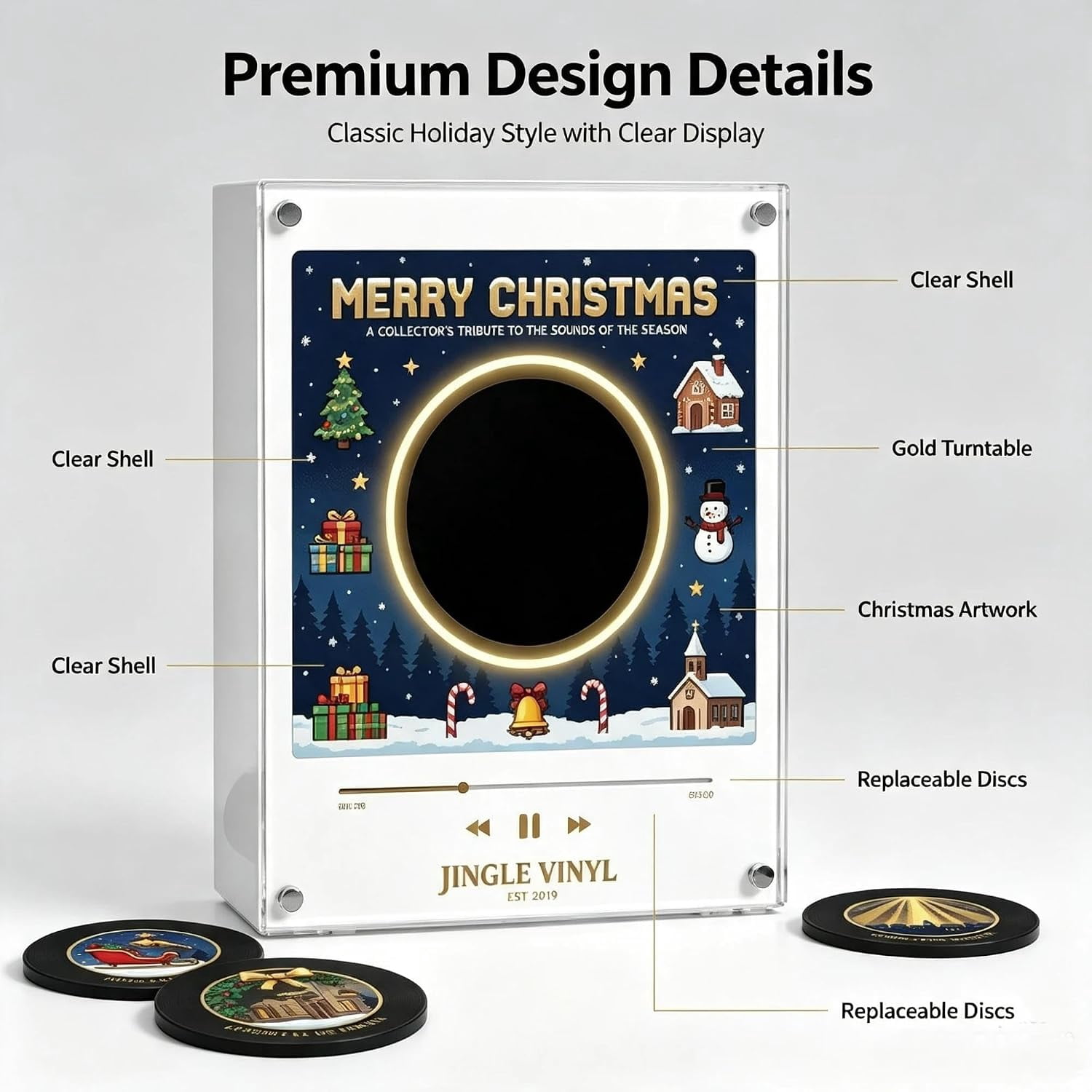 Magnetic Fridge Vinyl Music Box Christmas - Magnetic Fridge Music Player with 9 Vinyl Style Discs, Mini Christmas Vinyl Record Player for Christmas Decor and Gifting