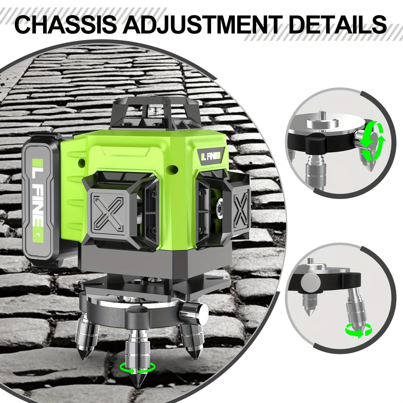 LFINE Laser Level Kit: 360self-leveling with tripod. Features4x360°cross-line laser for floor tile,wall,and construction/renovation,Includes 2x4800mAh batteries.