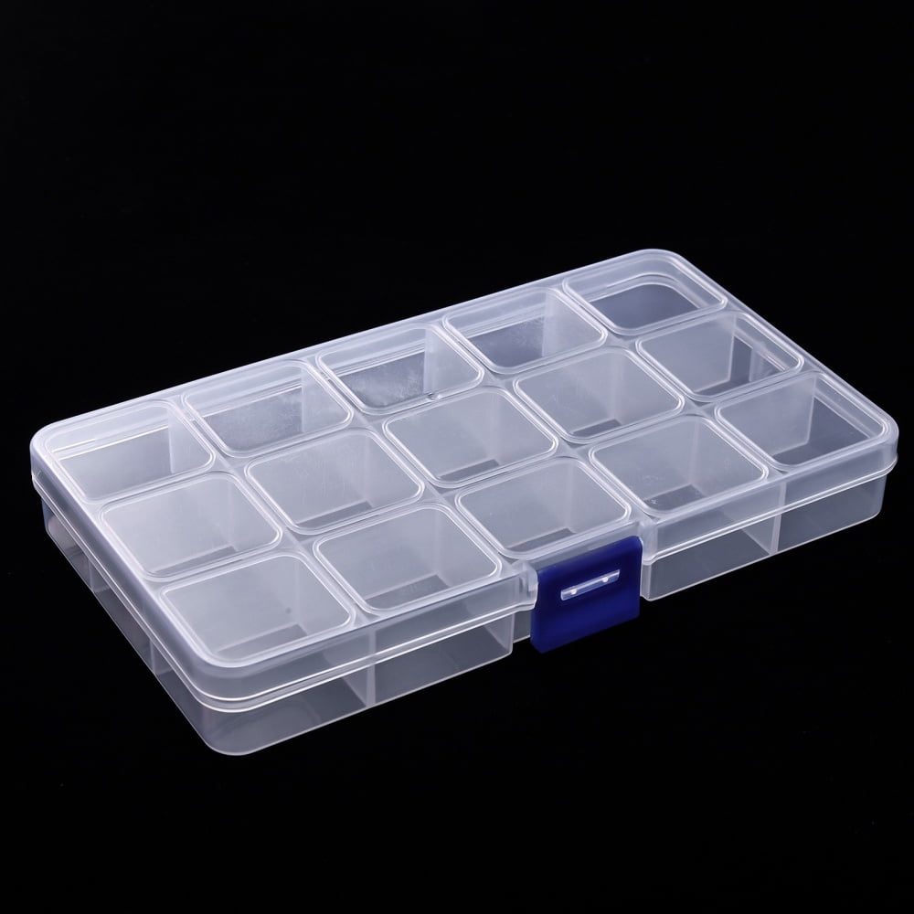 10pc Plastic Bead Storage Container 15 Compartment Organizer Boxes Rectangle Clear 17.5x10x2.5cm Compartment: 3.2x2.9x2.1cm