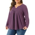 thumbnail image 2 of DARING DIVA Women's Plus Tops Notched Neck Front Pleated T-Shirt Blouses 1X Purple, 2 of 6