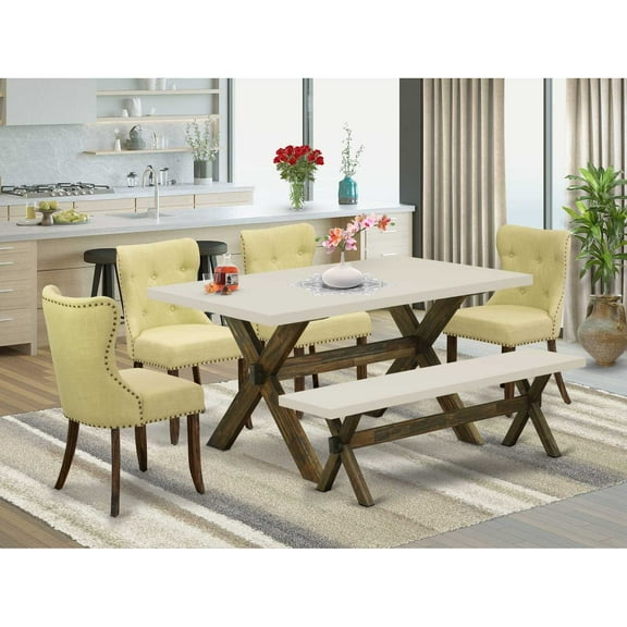 East West Furniture X-Style 6-piece Wood Kitchen Table Set in Jacobean Brown