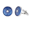 thumbnail image 1 of Gemelos de esmalte azul, redondos, elegantes, con diseño de línea elegante para hombre, 1 of 3