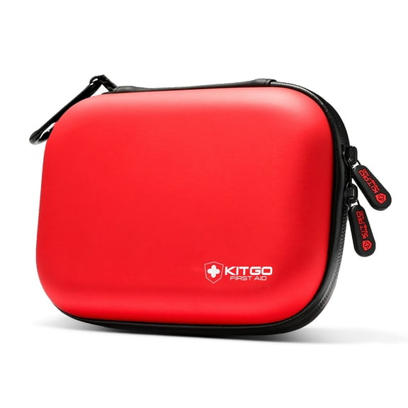 KITGO Mini First Aid Kit, 105 Pieces Water-Resistant Hard Shell Small Case - Perfect for Home, Office,(Red)