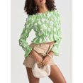 thumbnail image 5 of Michellecmm  Women Floral Print Blouses Tiered Smocked Long Sleeve Crop Shirt, 5 of 8