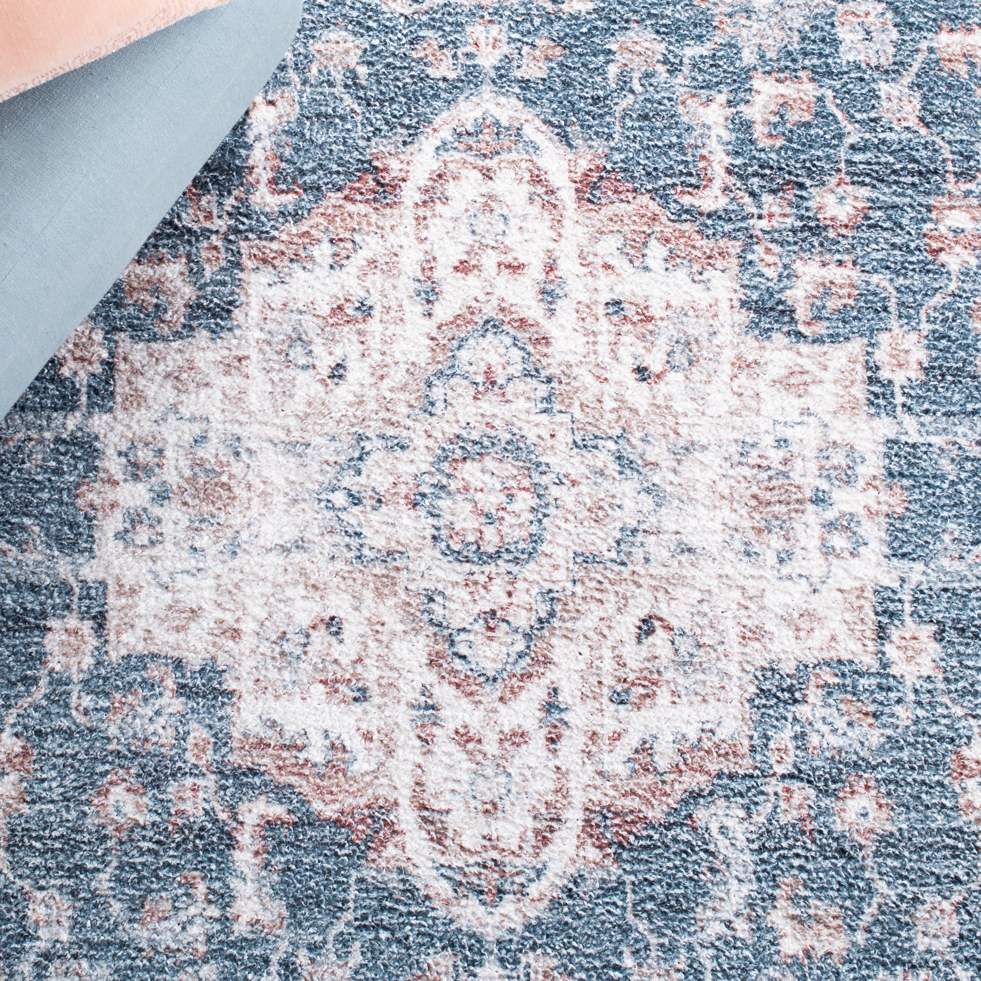SAFAVIEH Classic Vintage Ramona Medallion Area Rug, Light Blue/Rust, 9' x 12'
