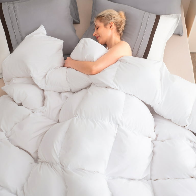 Down Comforter King Size All Season Duvet Insert Luxurious Hotel Bedding Lightweight 67oz Feather Comforter with Microfiber Cover for Hot Sleeper 8