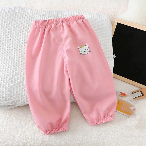 Avtoify Girls Pants Children's Small Prints Elastic Waist Slim Sports Thin Sweatpants Full Length Pants Kids