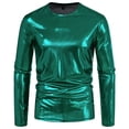 thumbnail image 2 of Men's T Shirts Male Spring Solid Color Lapel Long Sleeve Button Neck Striped Oversized Summer Shirts Men Green M, 2 of 4