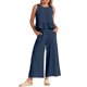 thumbnail image 1 of Conjunto de dos piezas para mujer: top corto sin mangas con volantes y pantalones anchos, cintura elástica, bolsillos, conjunto informal de verano, 1 of 7