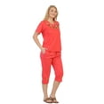 thumbnail image 3 of Unik Women's Short Sleeve Embroidered Floral Blouse and Matching Capri Set, Coral Size XL, 3 of 3