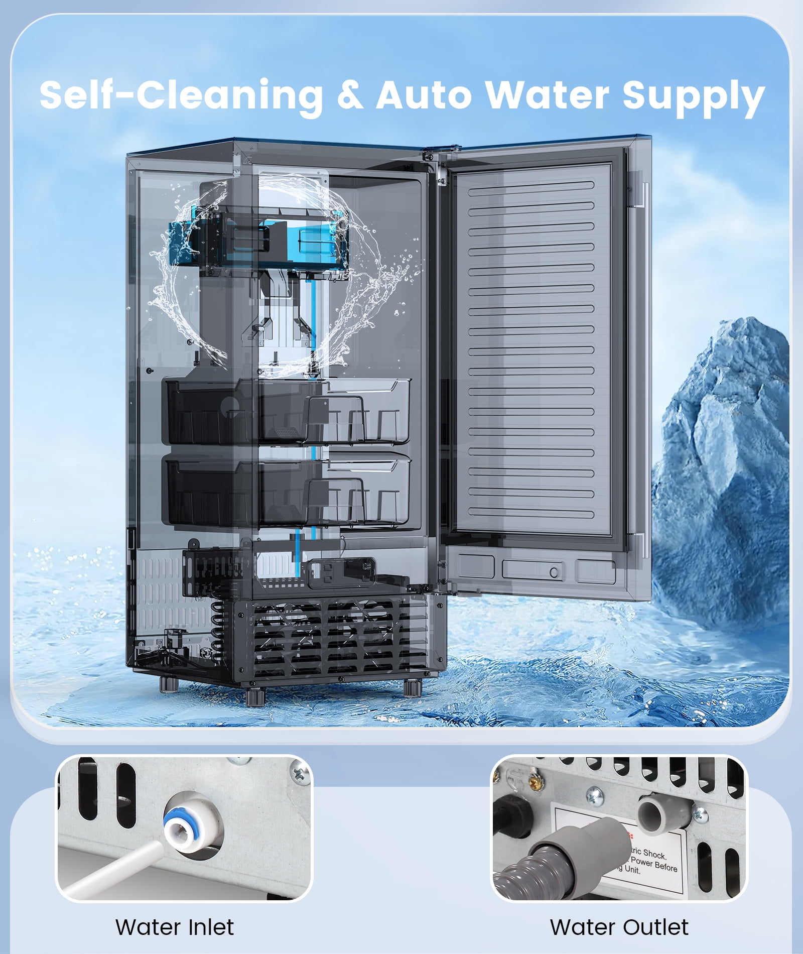 Commercial Nugget Ice Maker, 66lbs/24H Stainless Steel Under Counter Ice Maker, Self-Clean&24H Timer, Commercial Ice Machine with LCD Display, Ideal for Bar/Cafe/Restaurant