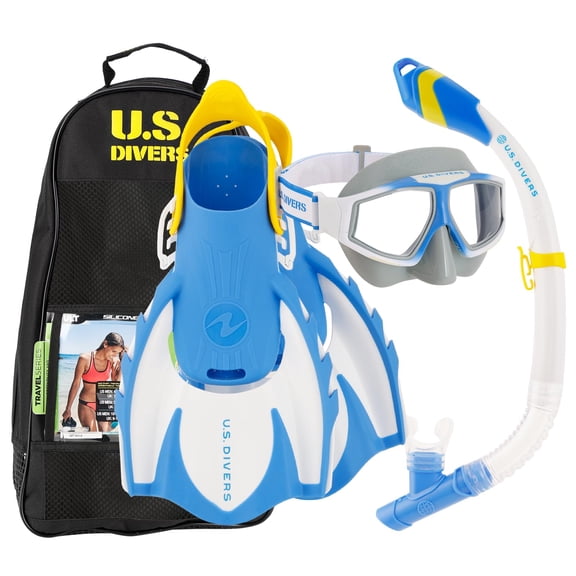 U.S. Divers Avila Mask, Quick Fins, and Varia LX Snorkel Set, White/Blue, Small