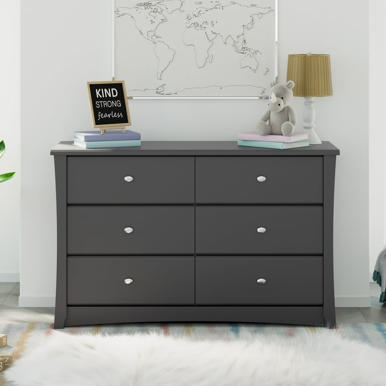 Storkcraft Crescent 6 Drawer Modern Horizontal Dresser Gray Finish